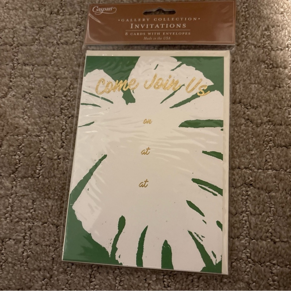 Caspari Gallery Collection Invitations 8 Cards W Envelopes Palm Leaves Green